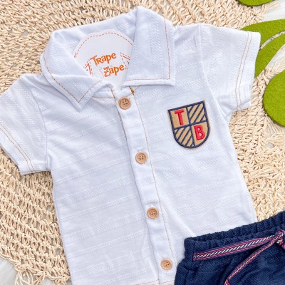 Conj. Camisa Gola Polo Brasão "T&B" e Bermuda - Branco e Marinho